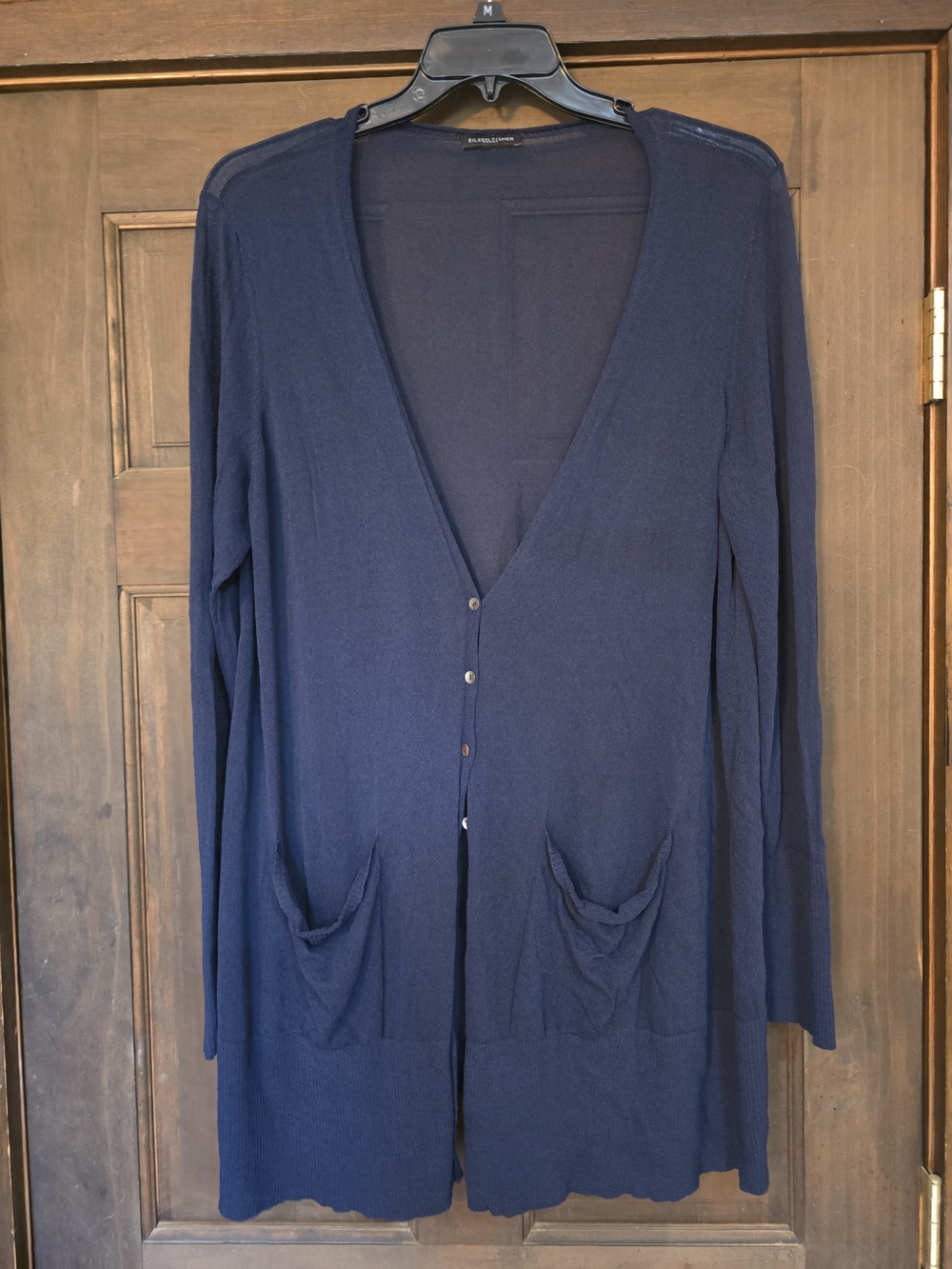 O Eileen Fisher Navy Long V-Neck Button Cardigan XL/1X